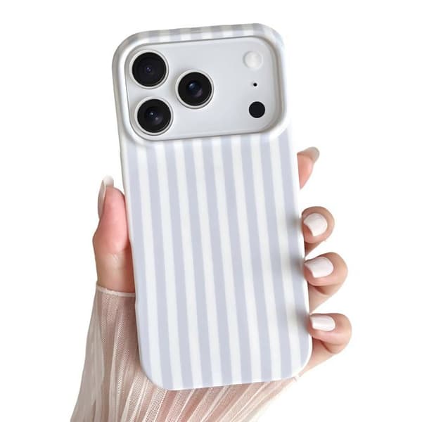 iPhone 17 Pro Cover — Elegant stribet design, blødt TPU-materiale, tynd og stødresistent (farver blå og hvid)