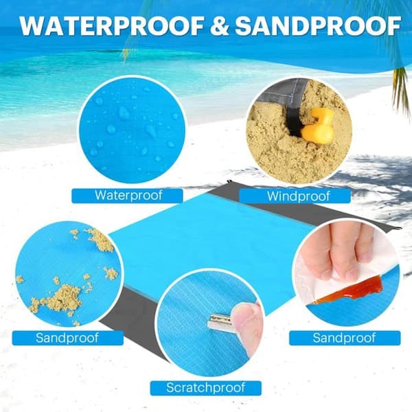 Sandavvisande strandfilt, extra stor strandmatta (79'' × 83''), bärbar picknickfilt