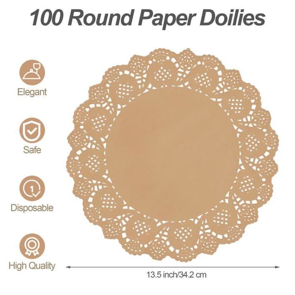Engångsbordstablett - SONGHUI - Paket med 100 - Brunt kraftpapper - Spetsdesign - Ø 34,3 cm Brun (kraft)