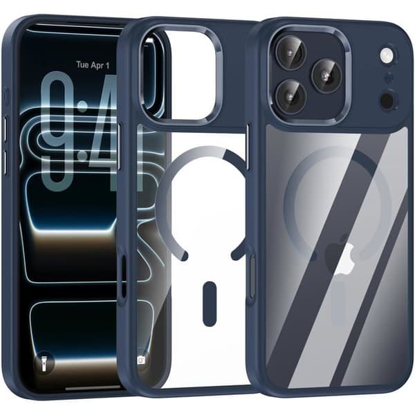 Magnetisk beskyttelsesskal til iPhone 17 Pro Max, blød TPU-ramme, stødresistent (marineblå)