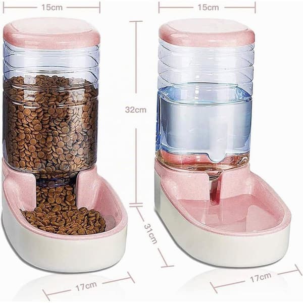 Automatisk mat- och vattendistributör - SONGHUI - 2-pack - 3,8 L - Gravitation distribution - Rosa rosa