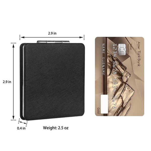 Kompakt spejl til lommen, velegnet til lommer, håndtasker eller punge; foldbart design med forstørrelse x1/x2.