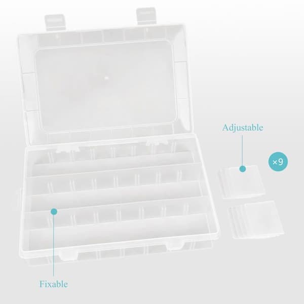 Förvaringslåda i plast - SONGHUI - 12 fack - Justerbara avskiljare - Transparent PP - 3-pack