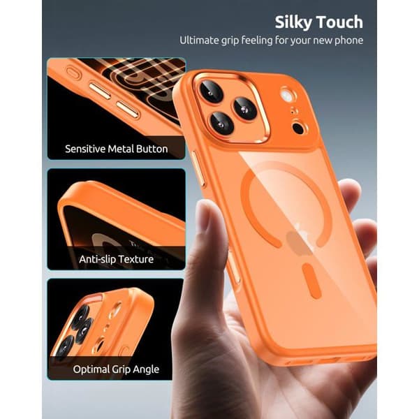 Magnetisk beskyttelsesskal til iPhone 17 Pro Max, blød TPU-ramme, stødabsorberende (orange)