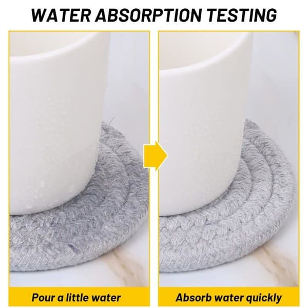 Sæt med 8 coasters (med opbevaringsholder) – 4 farver af absorberende coasters, enkelt sæt i vævet bomuld.