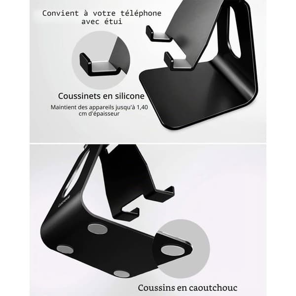 Justerbar telefonholder, multi-vinkel smartphoneholder, sort.