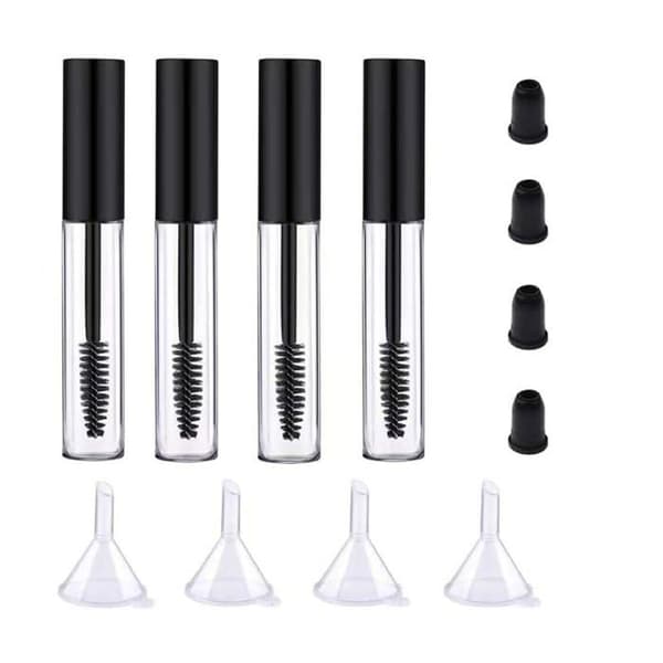 Sæt med 4 tomme mascara-rør (med børster), genopladelige mascara-flasker af høj kvalitet på 10 ml (sort)