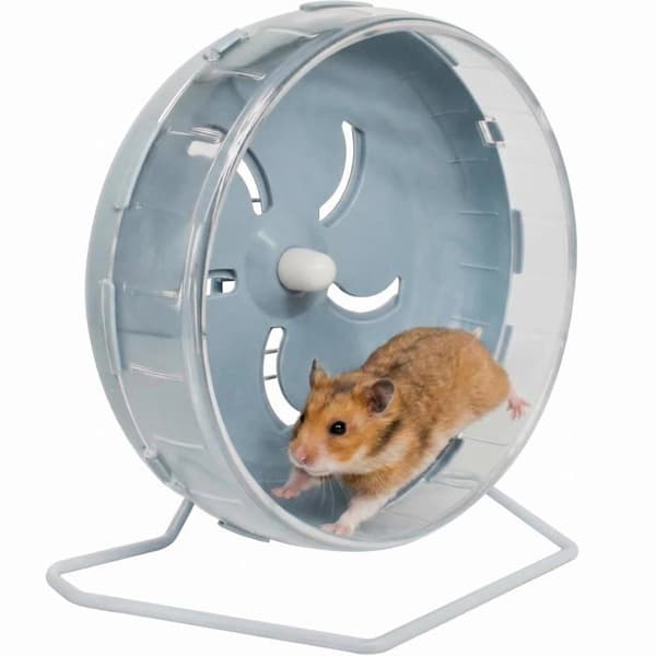 Støjsvag træningshjul til hamster med stativ, velegnet til små dyr (Blå, 8,5 tommer)