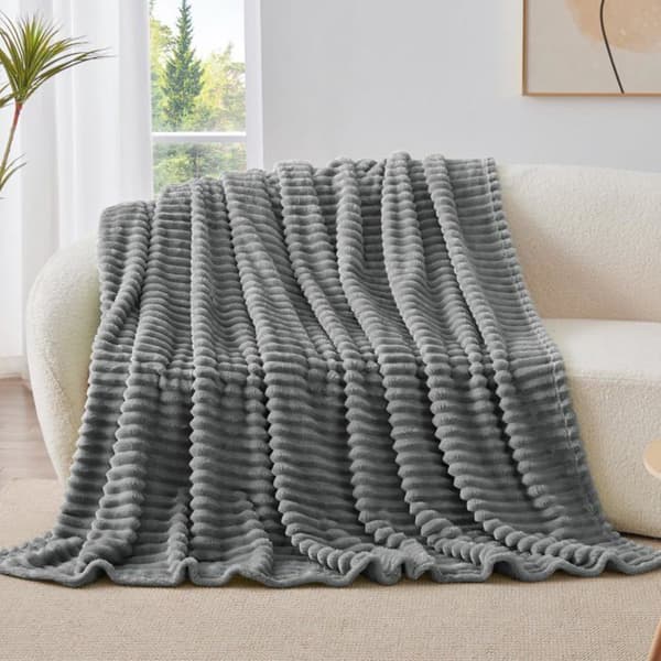Rutig / filt - SONGHUI - 3D-ribbad - Grå - Mikrofiber - 60 x 80 tum grå