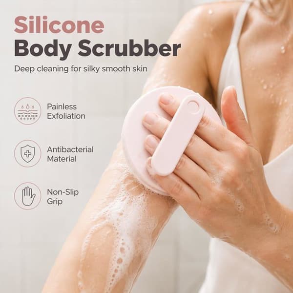 Exfolierande kroppsbörste, förbättrad duschborste i mjukt gummi (rosa - 1 styck)
