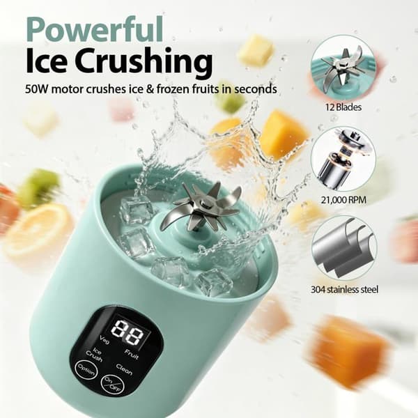Bærbar blender - SONGHUI - 580 ml - 50 W - 12 rustfrie stålblade - USB-C genopladelig