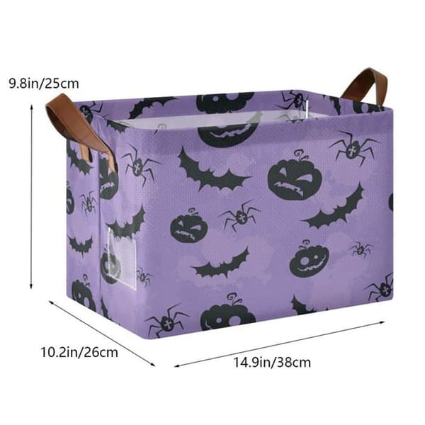 Foldbar opbevaringskurv til slik - Halloween opbevaringskurv [Lilla flagermus græskar]
