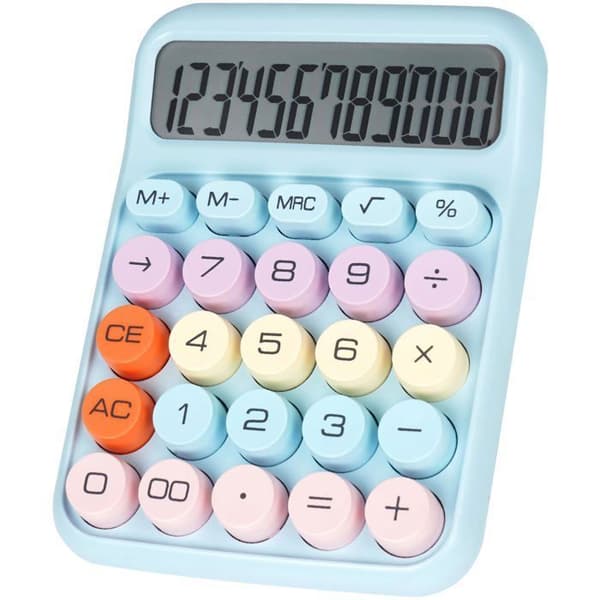 Skrivbordskalkylator med stora mekaniska knappar — Stor skärm 12 siffror (blå)