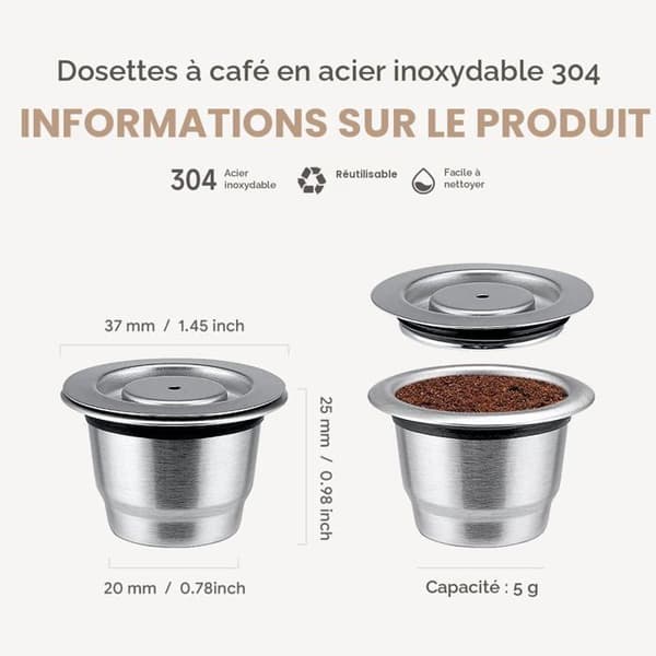 Genanvendelig kaffekapsel - SONGHUI - Universel model - rustfrit stål - 5 g - tætningsring