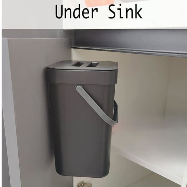 Bordkompostbeholder med låg / Hængende skraldespand under vask (5 L, sort, 1 enhed)