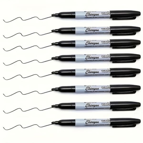 Permanent marker - SONGHUI - Fin spets - Paket med 12 - Svart - Snabbtorkande bläck Svart