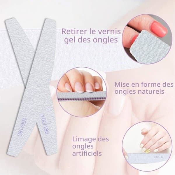 Professionelle dobbeltsidede neglefile, 25 stk., korn 100/180, vaskbare neglefile (hvide).