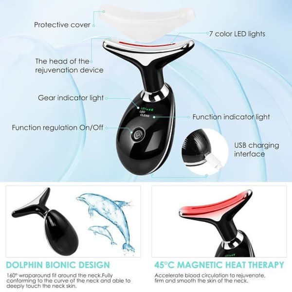 Ansigtsmassageapparat - SONGHUI - Kompakt model - Lysterapi 7 farver - Buet hoved - 3 tilstande Skinande svart