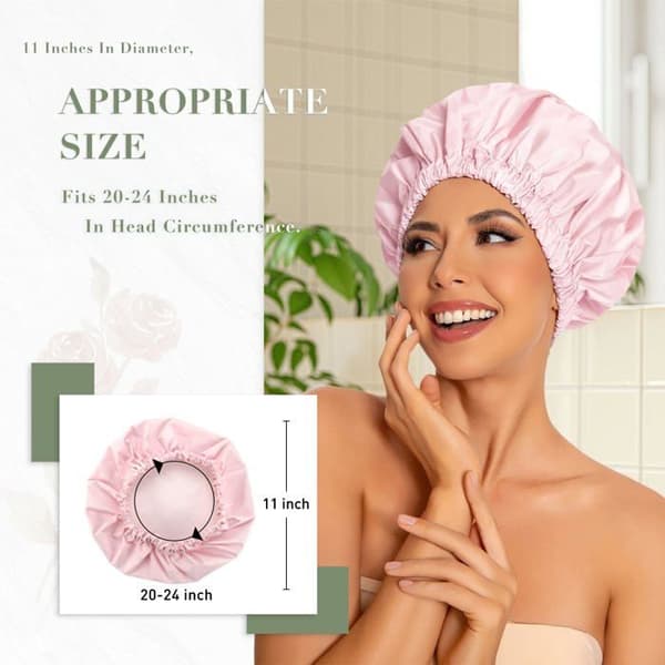 Duschmössa - SONGHUI - Återanvändbar stor - Vattentät - Utsträckbar - Rosa Ros