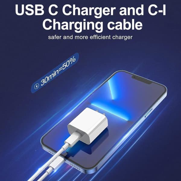 Hurtigopladningssæt til iPhone (sæt af 2): inkluderer to USB-C vægoplader og to lange USB-C til Lightning kabler.