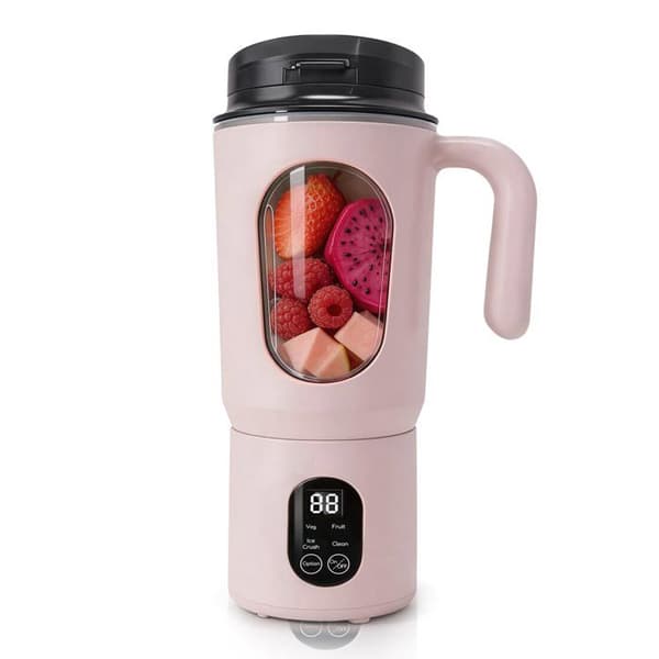 Bærbar smoothie mixer - SONGHUI - Beholder 580 ml - 50 W - 12 rustfrie stålblade - Genopladelig USB-C - Rosa