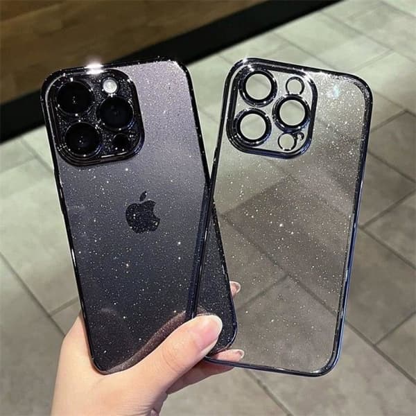 Glittrande elektropläterad telefonfodral för iPhone 14, transparent skyddsfodral - Klassisk svart