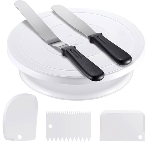 Kage dekoration kit - SONGHUI - Dekorationssæt - Drejeskive 360° Ø28 cm - 2 rustfrie spatler - 3 hvide glattere Vit