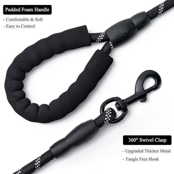 Hundkoppel - SONGHUI - Set om 2 (1,5 m) - Ultra-hållbart flätat nylon - Reflekterande - 360° karbinhake svart