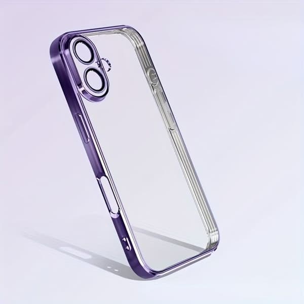 Gennemsigtig stødabsorberende TPU-cover til iPhone 17 Pro Max — Med objektivbeskyttelse og elektroplateret finish i candy-farve