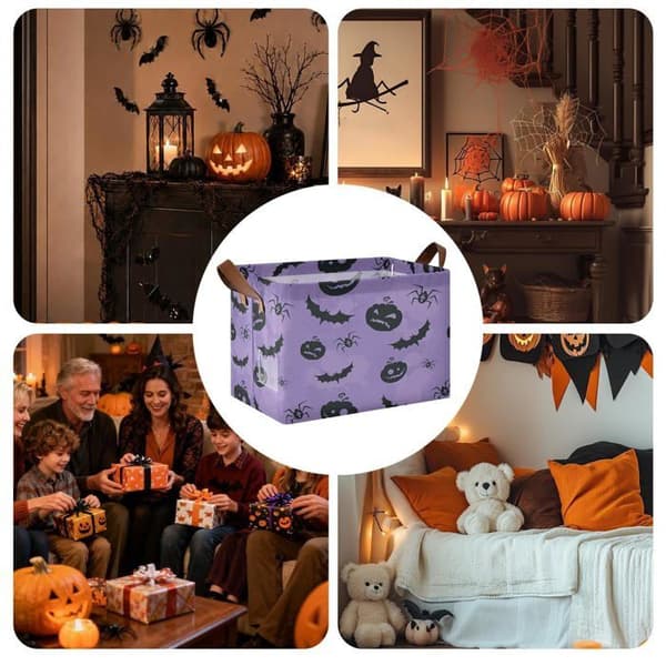 Foldbar opbevaringskurv til slik - Halloween opbevaringskurv [Lilla flagermus græskar]