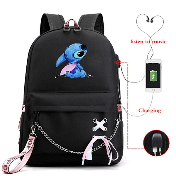 stitch reppu lasten reput reppu USB-liitännällä 1kpl musta 3