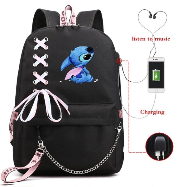 stitch rygsæk børn rygsække rygsæk med USB stik 1stk sort