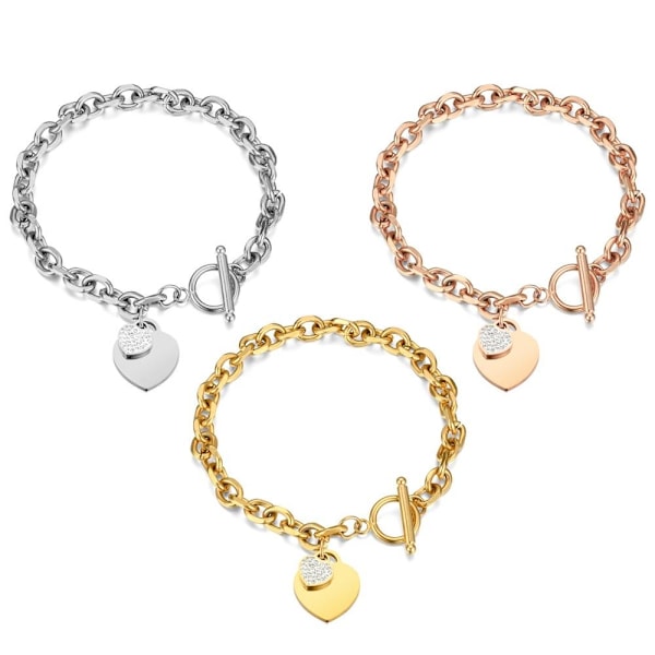 Peach Heart Mud Diamond Motearmbånd - Bedårende Love Charm H armbånd i stålfarge