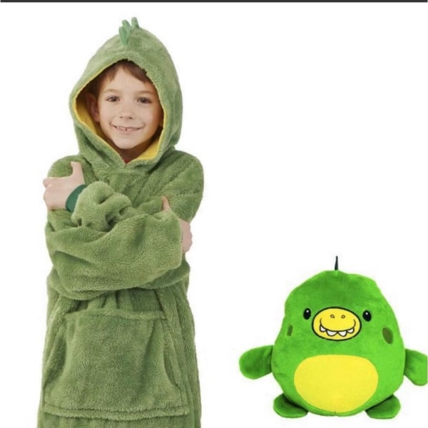 Hoodie kläder barn kudde fleece pyjamas myskläder vinterkläder v Grön