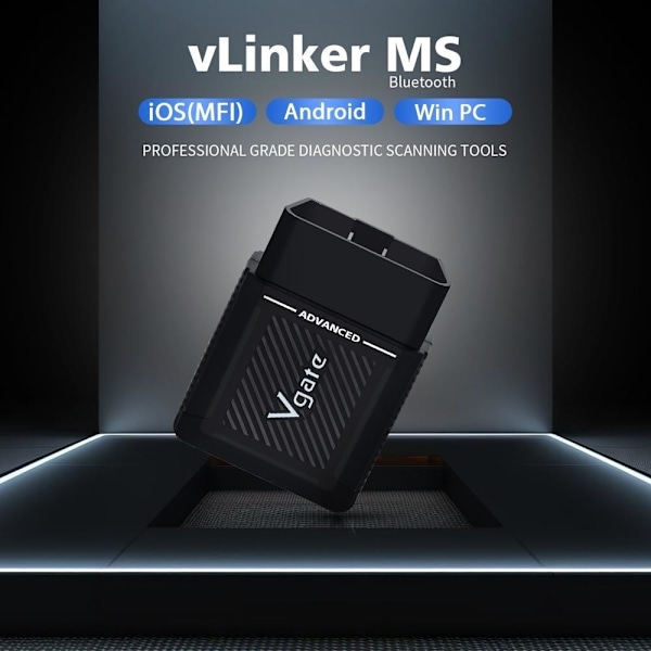 Vgate VLinker MS Bluetooth - 12V/24V dobbeltspenningskompatibel, svart