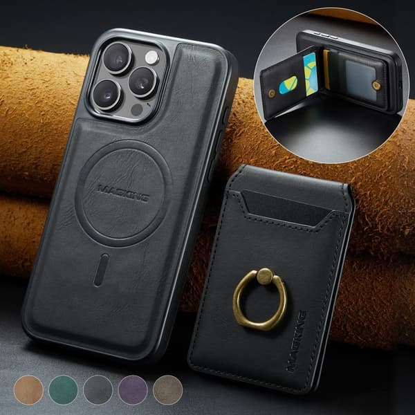 (Til iPhone 14 Pro) MagSafe Telefoncover med roterende ring og sort