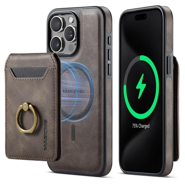 (For iPhone 15 Plus) MagSafe Telefondeksel med roterende ring og kaffe