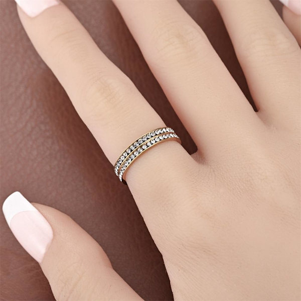 Dammode dubbelrad hel diamant rund skuren 0,5 ct Pinky Ring - gn 4 mm roséguld nr 9