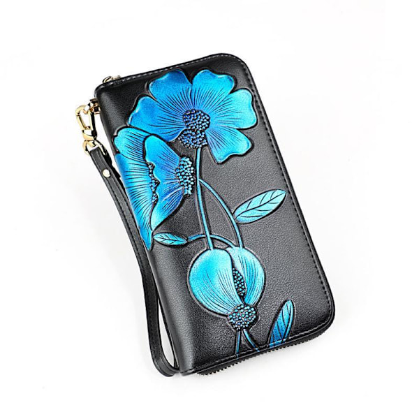 Blomster Læder Steam Pung Kvinde Lang Pung Dame Clutch Penge gul