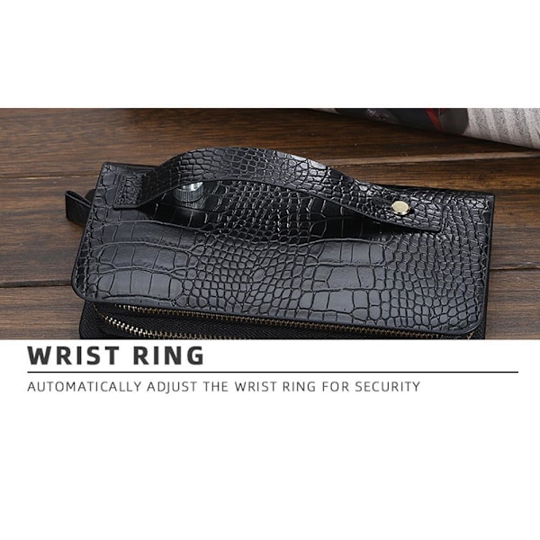 Mens Clutch Bag Handväska Läder dragkedja Long Wallet Business H Ljusbrun