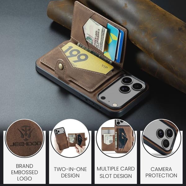 (Til iPhone 17 Pro Max) Magnetisk spænde pung etui med flere kortpladser og stativfunktion blå