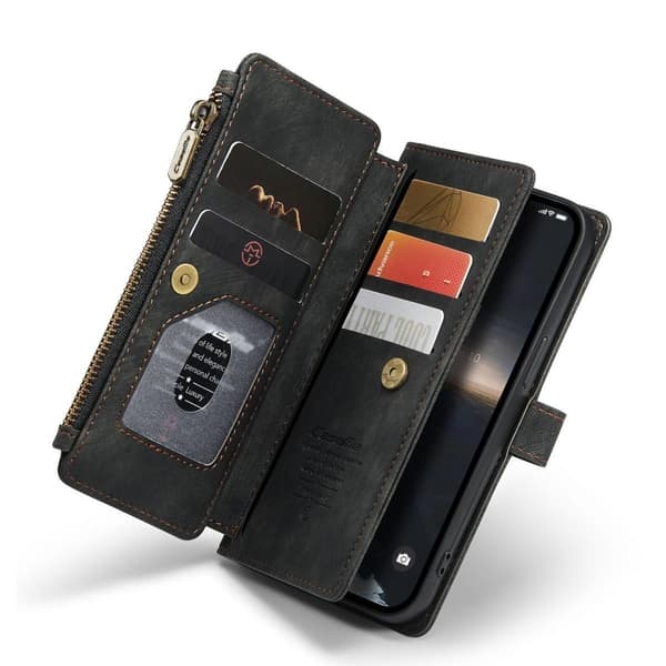 (För iPhone 13 Pro) Retro läder plånboksfodral med 5 kortfack och ställning blå