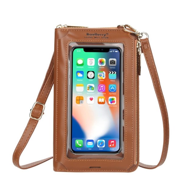 skuldertaske mobiltaske med skulderstrop til mobil brun