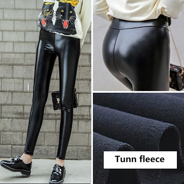 Vinter Varma Läder Svarta Sexiga Leggings Byxor Hög Midja Tunn Fleece M