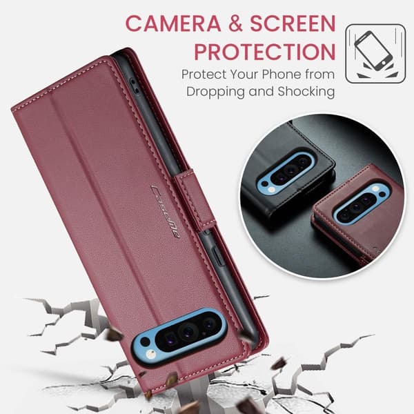 (För  Pixel 9/9 Pro) Läderplånboksfodral med kortfack och magnetstängning blå
