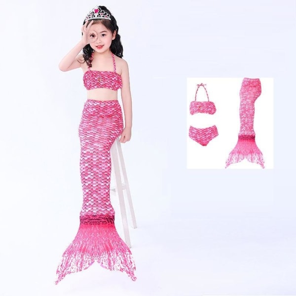 sjöjungfru mermaid sjöjungfrusvans baddräkt bikini för barn rosa 110