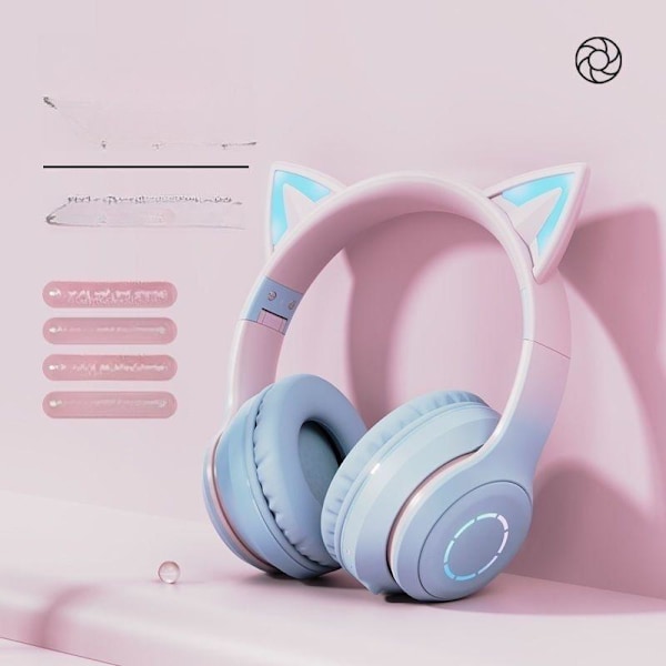kattöron headset sladdlösa katt bluetooth hörlurar blå