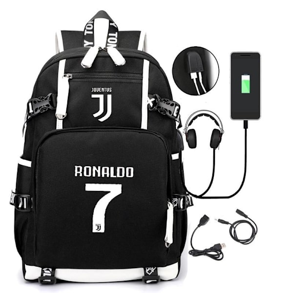 ronaldo 7 reppu lasten reput reppu USB-liitännällä 1kpl musta