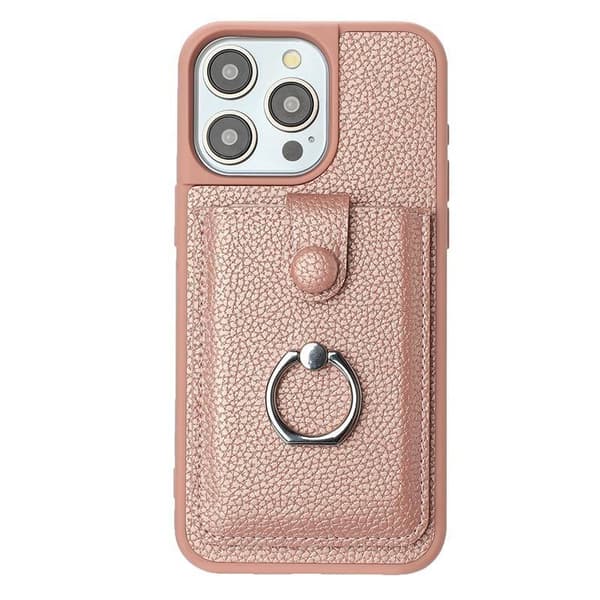 (Til iPhone 15 Pro MAX) Lychee-tekstur mobilcover med kortholder rosa