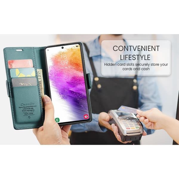 (För Samsung A23) Läderplånboksfodral med RFID-blockering och kortfack blå